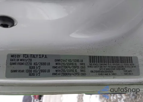 2020 Ram Promaster City Tradesman from USA, damaged, VIN ZFBHRFAB4L6R46604